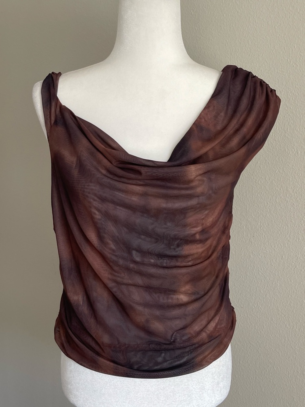 Draped Sheer Women's Top in Brown Size 1X